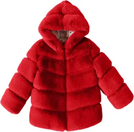 Girls Faux Fur Jacket Plush Sherpa Teddy Coat with Hood Toddler Winter Coats Warm Fuzzy Jackets Trendy Outwear