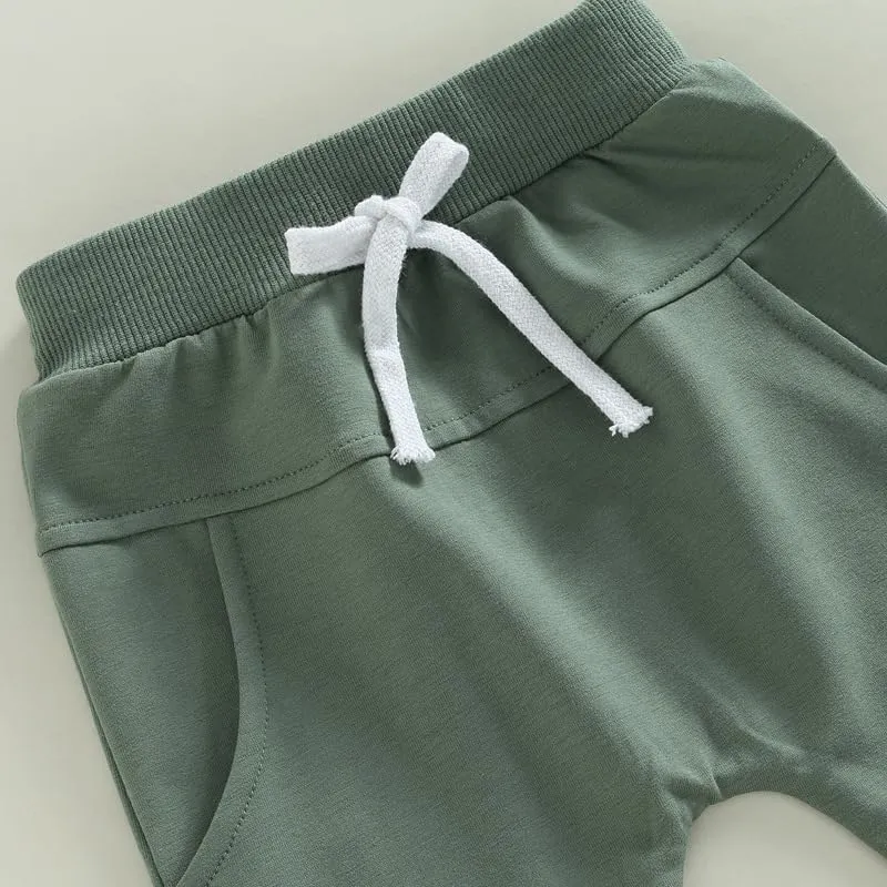 HIUARA Toddler Baby Boys Harem Pants 1/3-Pack Drawstring Pull-on Jogger Pants Kids Long Pants Elastic Waist Trousers Bottoms