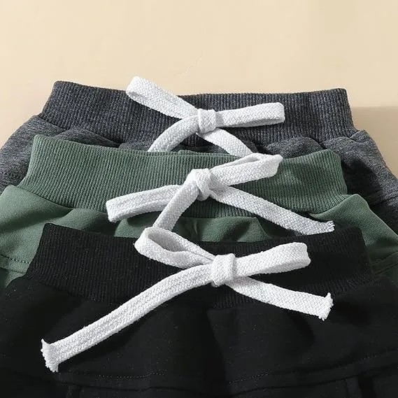 HIUARA Toddler Baby Boys Harem Pants 1/3-Pack Drawstring Pull-on Jogger Pants Kids Long Pants Elastic Waist Trousers Bottoms