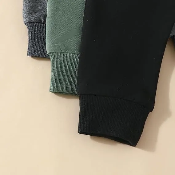 HIUARA Toddler Baby Boys Harem Pants 1/3-Pack Drawstring Pull-on Jogger Pants Kids Long Pants Elastic Waist Trousers Bottoms