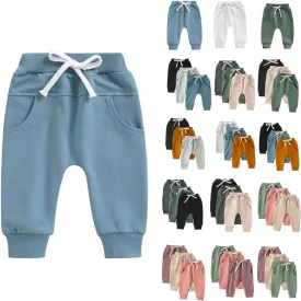 HIUARA Toddler Baby Boys Harem Pants 1/3-Pack Drawstring Pull-on Jogger Pants Kids Long Pants Elastic Waist Trousers Bottoms