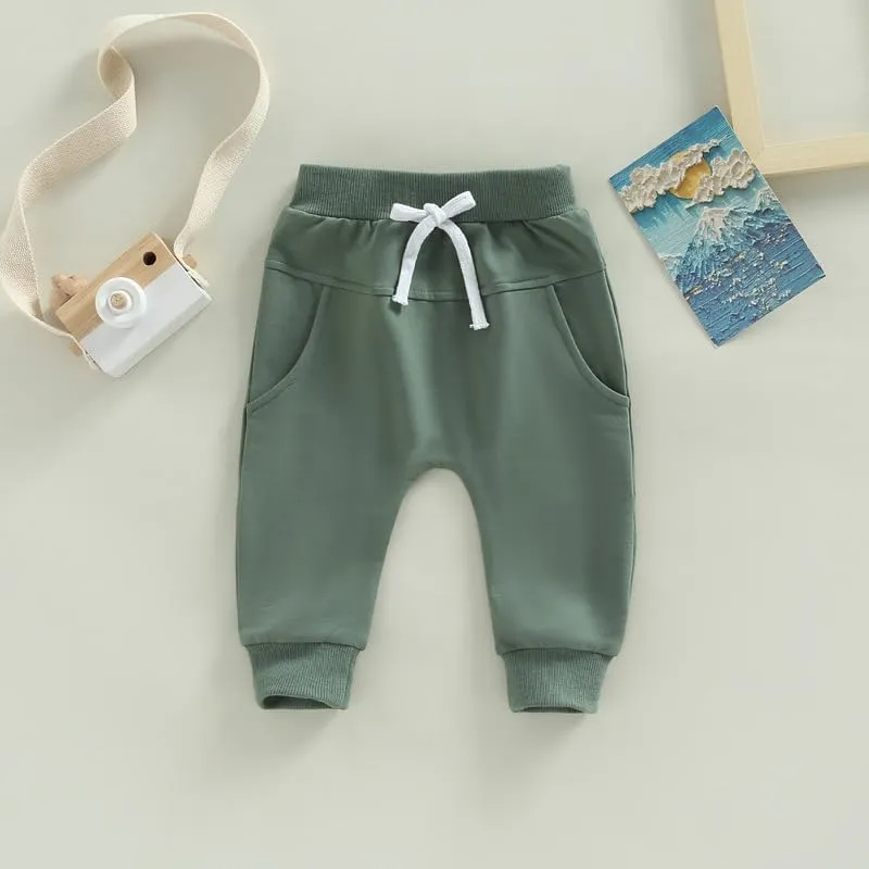 HIUARA Toddler Baby Boys Harem Pants 1/3-Pack Drawstring Pull-on Jogger Pants Kids Long Pants Elastic Waist Trousers Bottoms