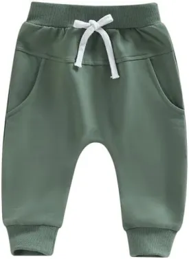 HIUARA Toddler Baby Boys Harem Pants 1/3-Pack Drawstring Pull-on Jogger Pants Kids Long Pants Elastic Waist Trousers Bottoms