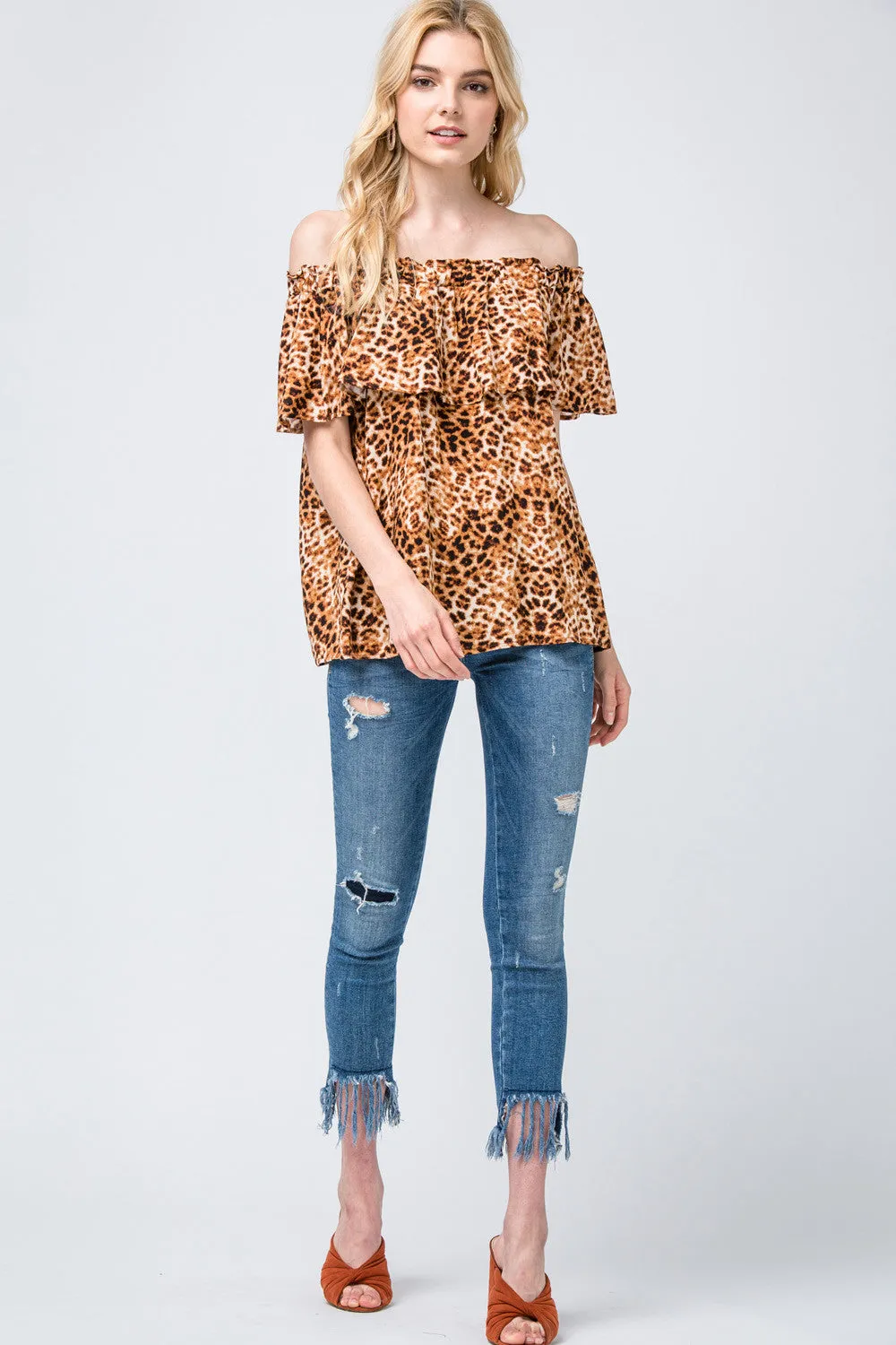 Leopard Print Off The Shoulder Top