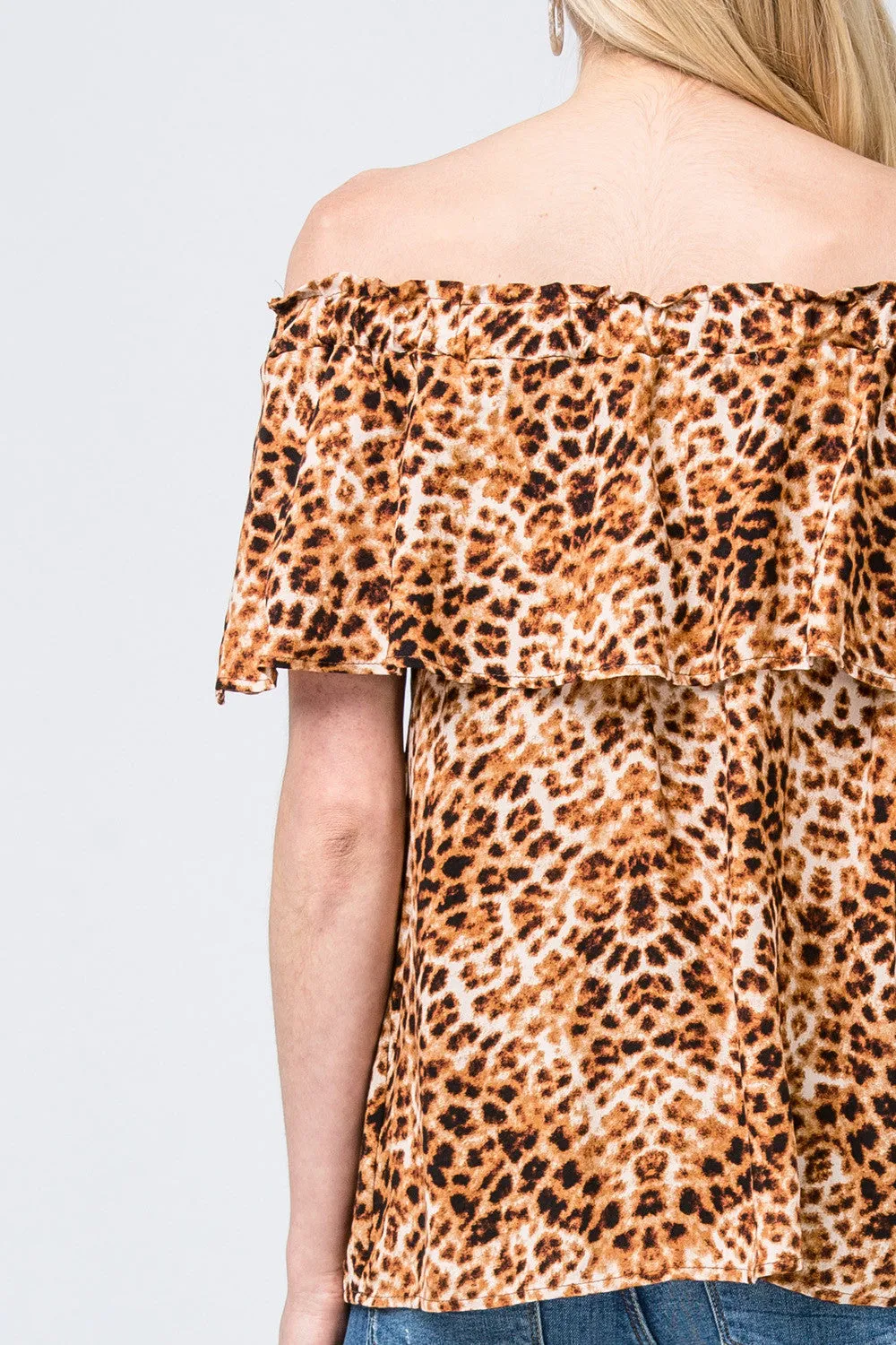 Leopard Print Off The Shoulder Top