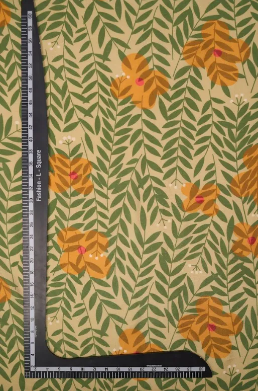 Limeade Green leafy Floral Pattern Printed Natural Muslin Silk Fabric