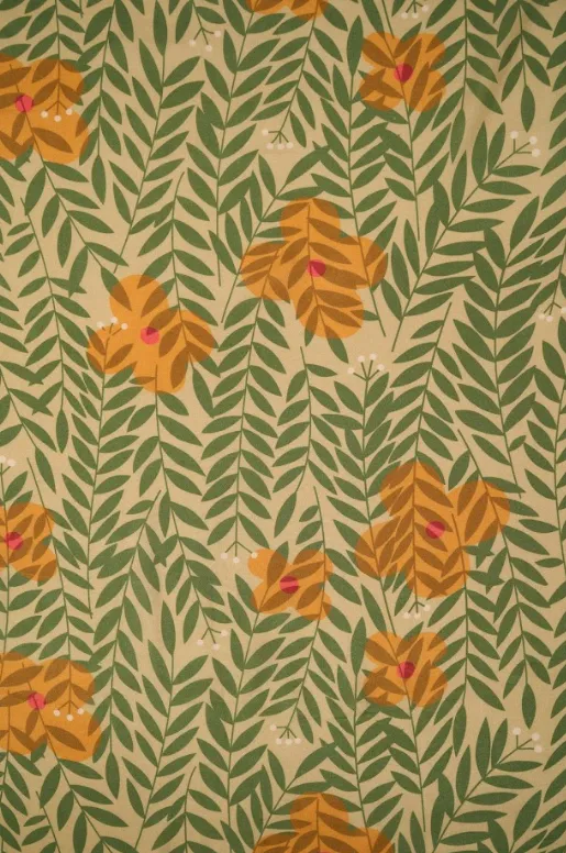 Limeade Green leafy Floral Pattern Printed Natural Muslin Silk Fabric