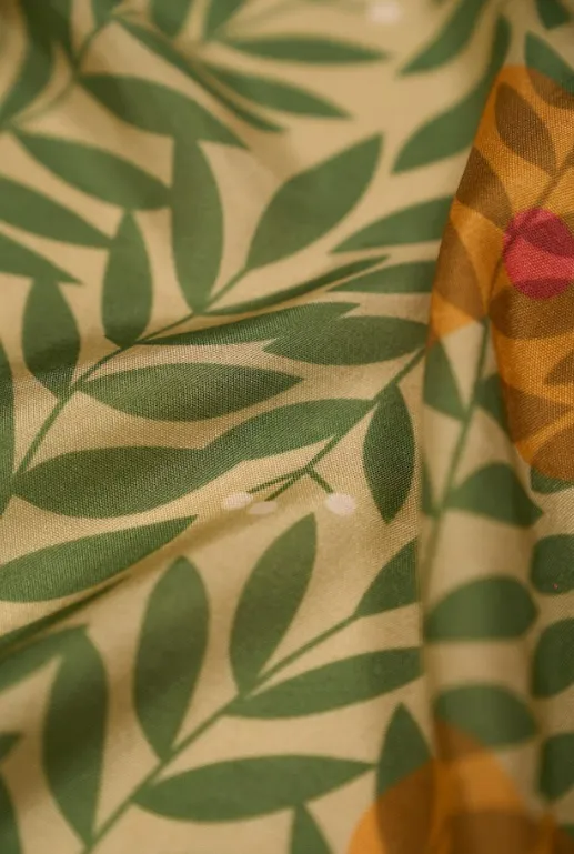 Limeade Green leafy Floral Pattern Printed Natural Muslin Silk Fabric