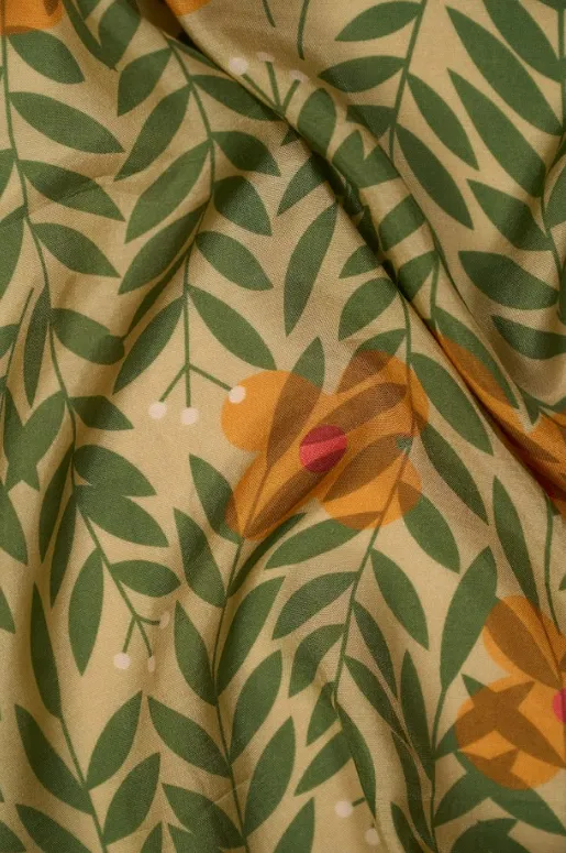 Limeade Green leafy Floral Pattern Printed Natural Muslin Silk Fabric
