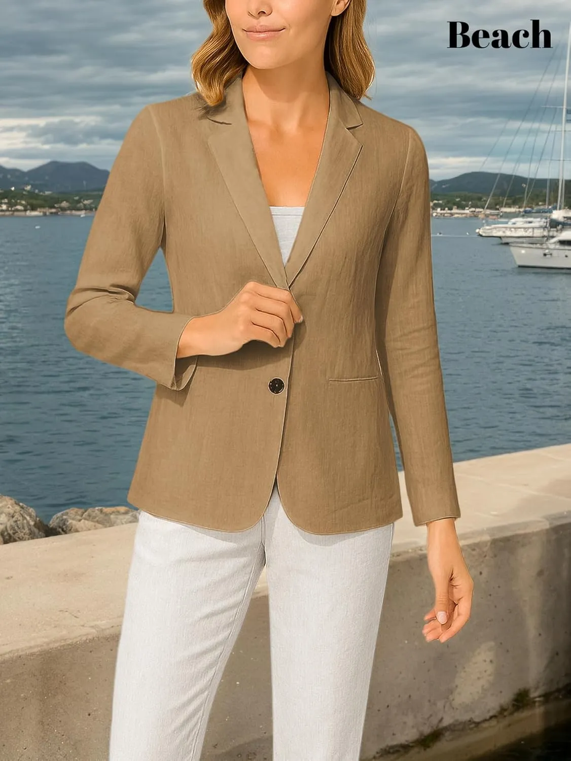 Long Sleeve Linen Blazer Women 2025 Summer Lightweight Breathable Lapel Beach Vacation Jacket With Pockets