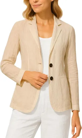 Long Sleeve Linen Blazer Women 2025 Summer Lightweight Breathable Lapel Beach Vacation Jacket With Pockets