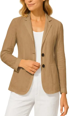 Long Sleeve Linen Blazer Women 2025 Summer Lightweight Breathable Lapel Beach Vacation Jacket With Pockets