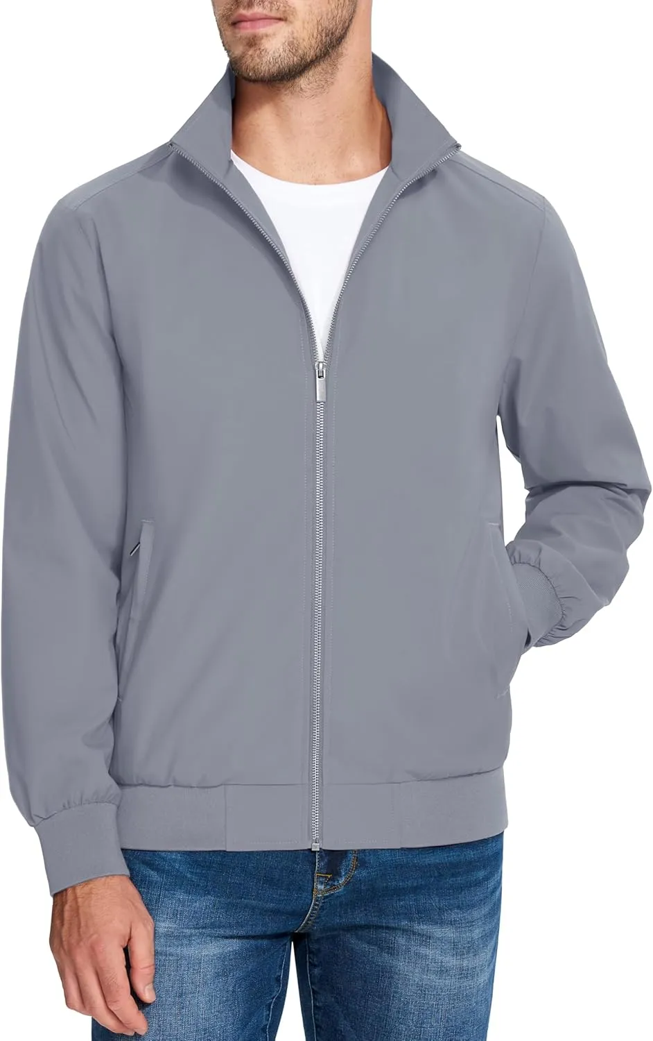 MAGCOMSEN Men's Lightweight Bomber Jacket Windproof Water Resistant Zip Up Coat Stand Up Collar Windbreaker with 3 Pockets