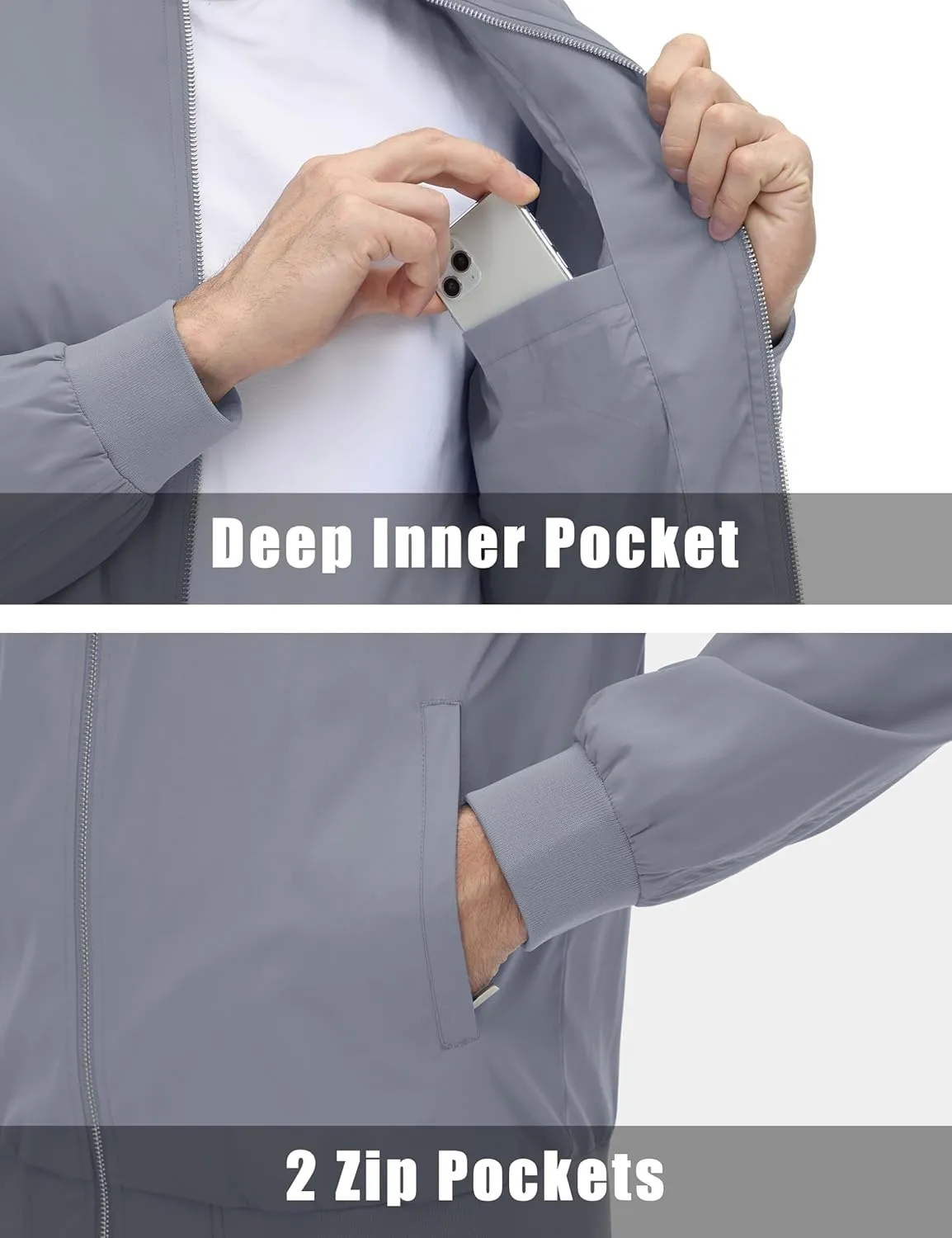 MAGCOMSEN Men's Lightweight Bomber Jacket Windproof Water Resistant Zip Up Coat Stand Up Collar Windbreaker with 3 Pockets