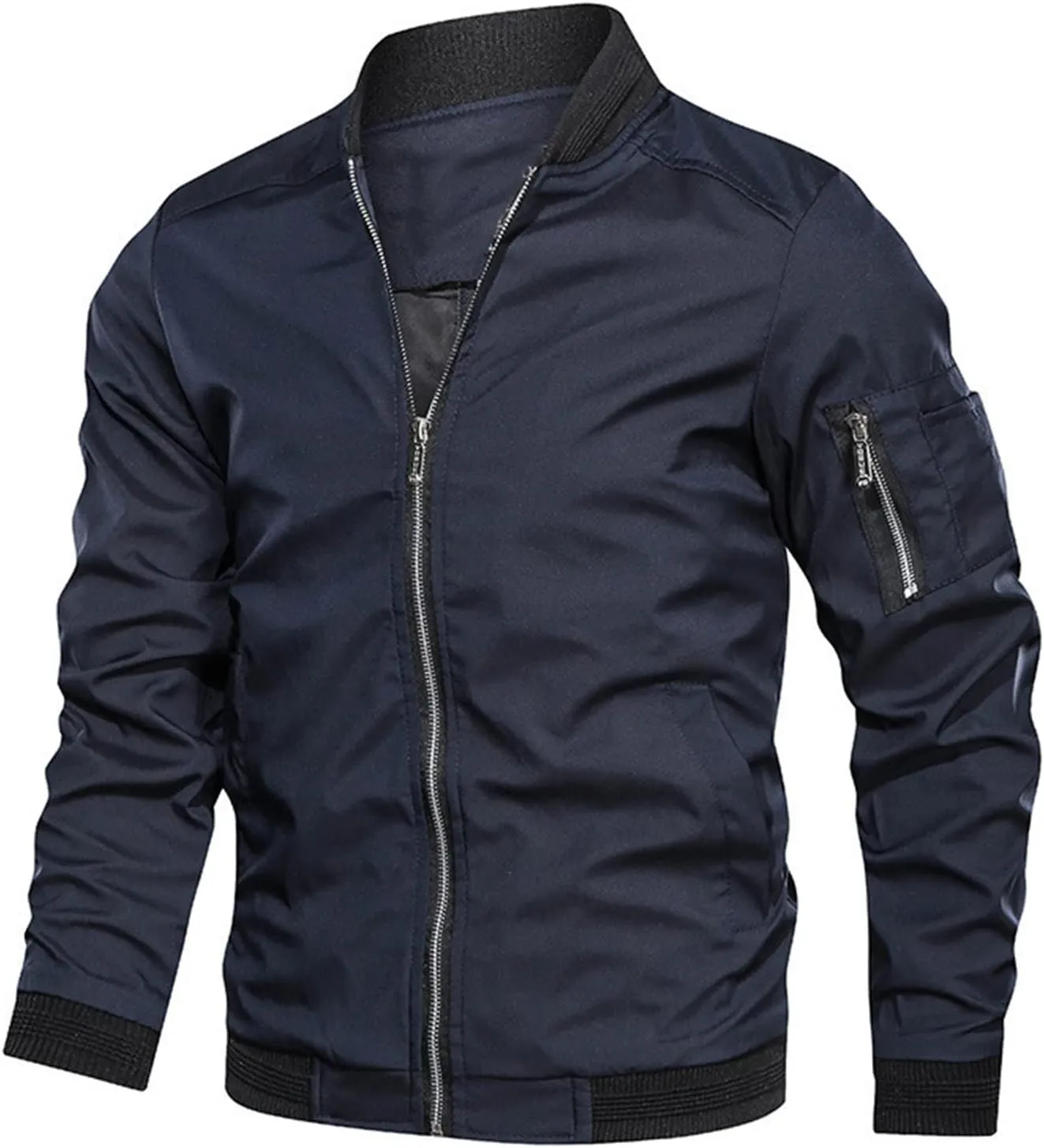 Maiyifu-GJ Men's Lightweight Flight Bomber Jacket Slim Fit Windproof Full Zip Softshell Coat Spring Breathable Windbreaker