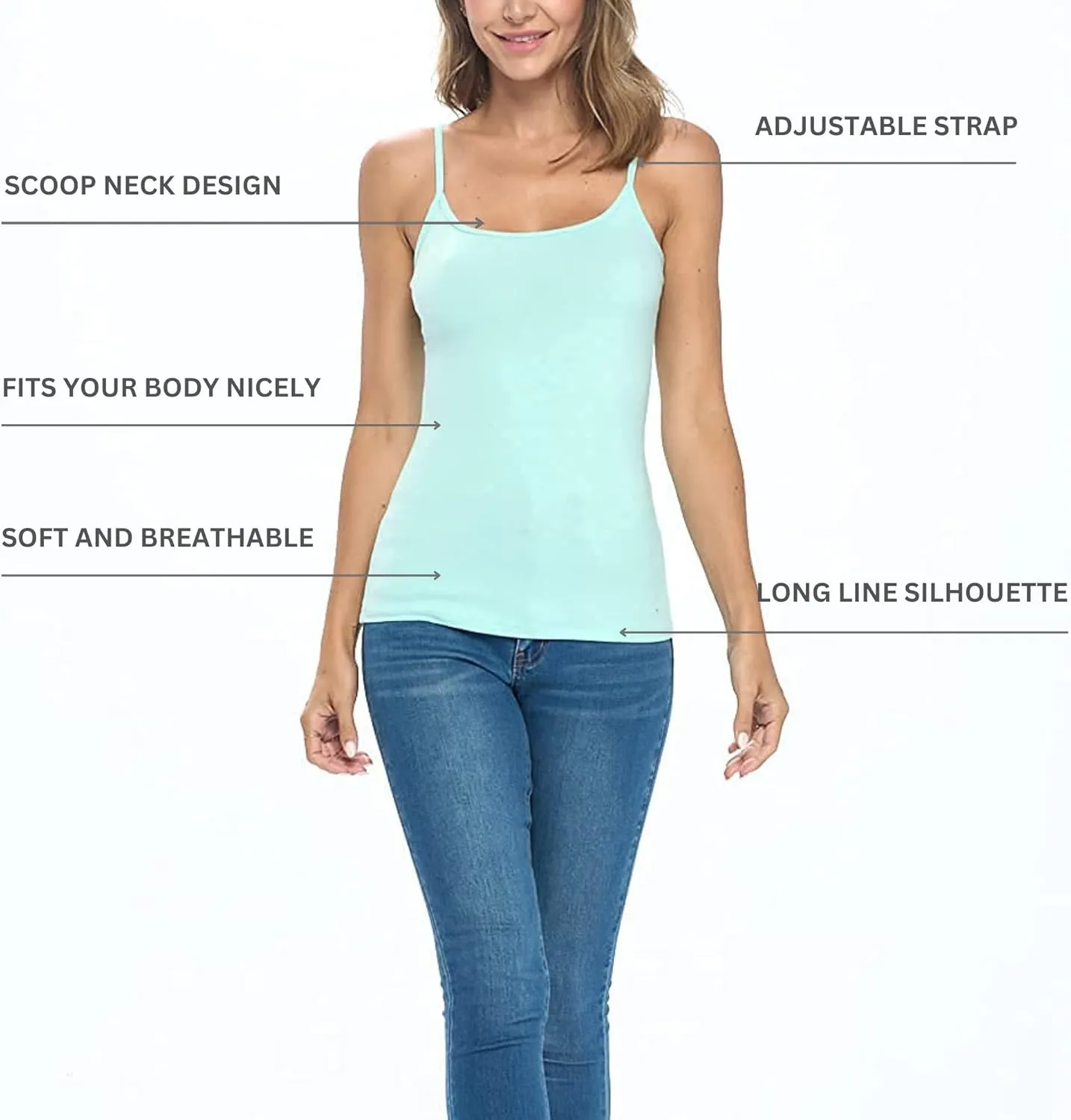 M&M SCRUBS Women's Soft and Breathable Cotton Stretch Camisole with Adjustable Strap Tank Top