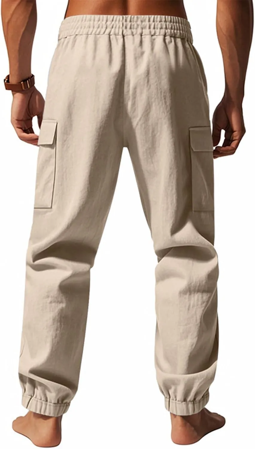 Men's Casual Cargo Joggers Drawstring Straight Leg Breathable Chino Pants Athletic Relaxed Fit Twill Jogging Sweatpants