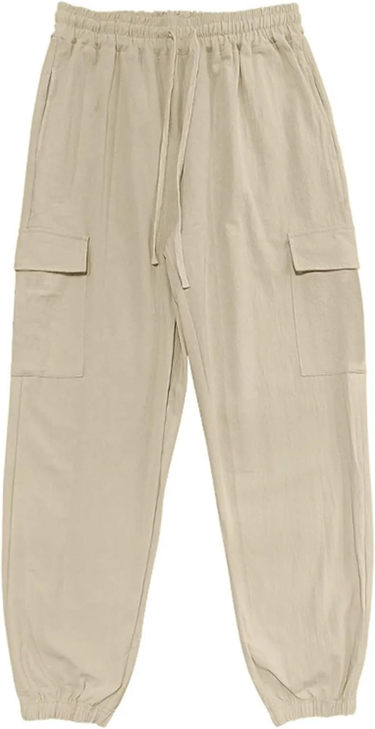 Men's Casual Cargo Joggers Drawstring Straight Leg Breathable Chino Pants Athletic Relaxed Fit Twill Jogging Sweatpants