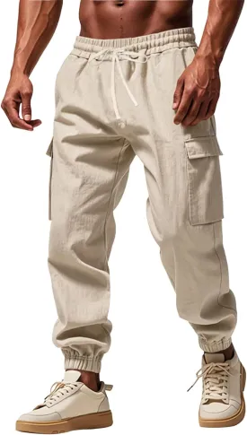 Men's Casual Cargo Joggers Drawstring Straight Leg Breathable Chino Pants Athletic Relaxed Fit Twill Jogging Sweatpants