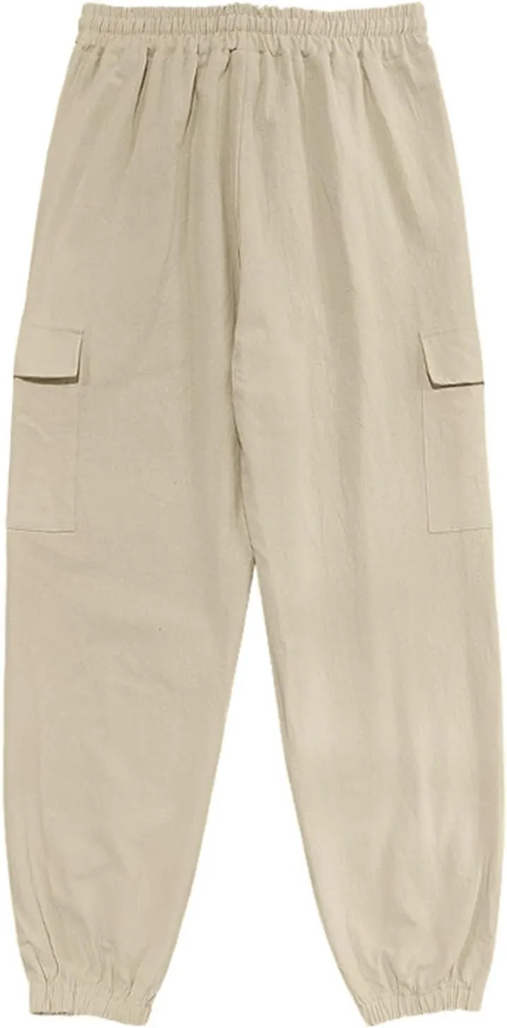 Men's Casual Cargo Joggers Drawstring Straight Leg Breathable Chino Pants Athletic Relaxed Fit Twill Jogging Sweatpants