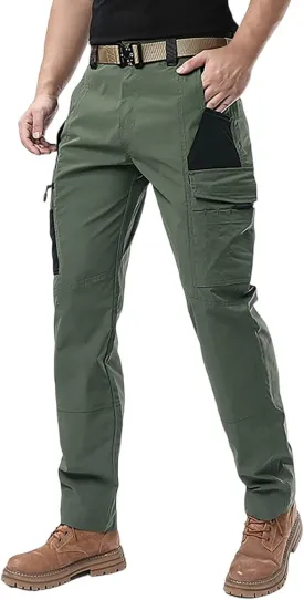 Men's Hiking Cargo Pants Utility Elastic Waist Pockets Ripstop Breathable Tactical Pants Stretch Jogging Sweatpants