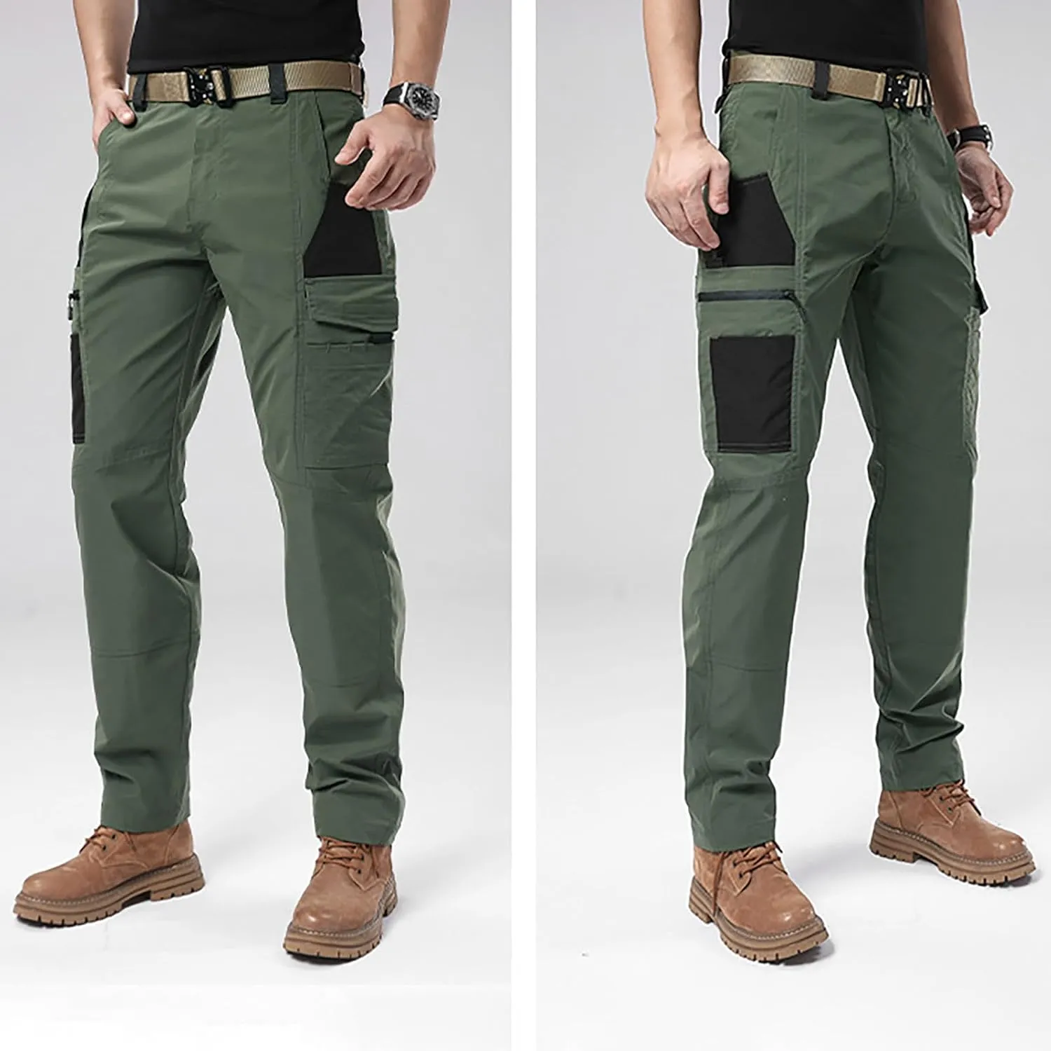Men's Hiking Cargo Pants Utility Elastic Waist Pockets Ripstop Breathable Tactical Pants Stretch Jogging Sweatpants