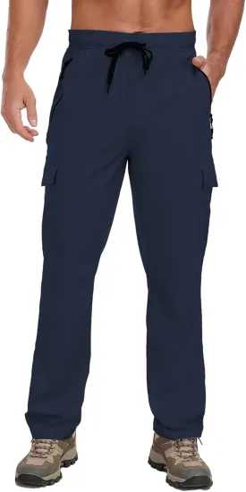 Men's Hiking Pants UPF 50  Cargo Quick Dry Water Resistant Elastic Waist Zip Pockets Travel Work Lightweight Running