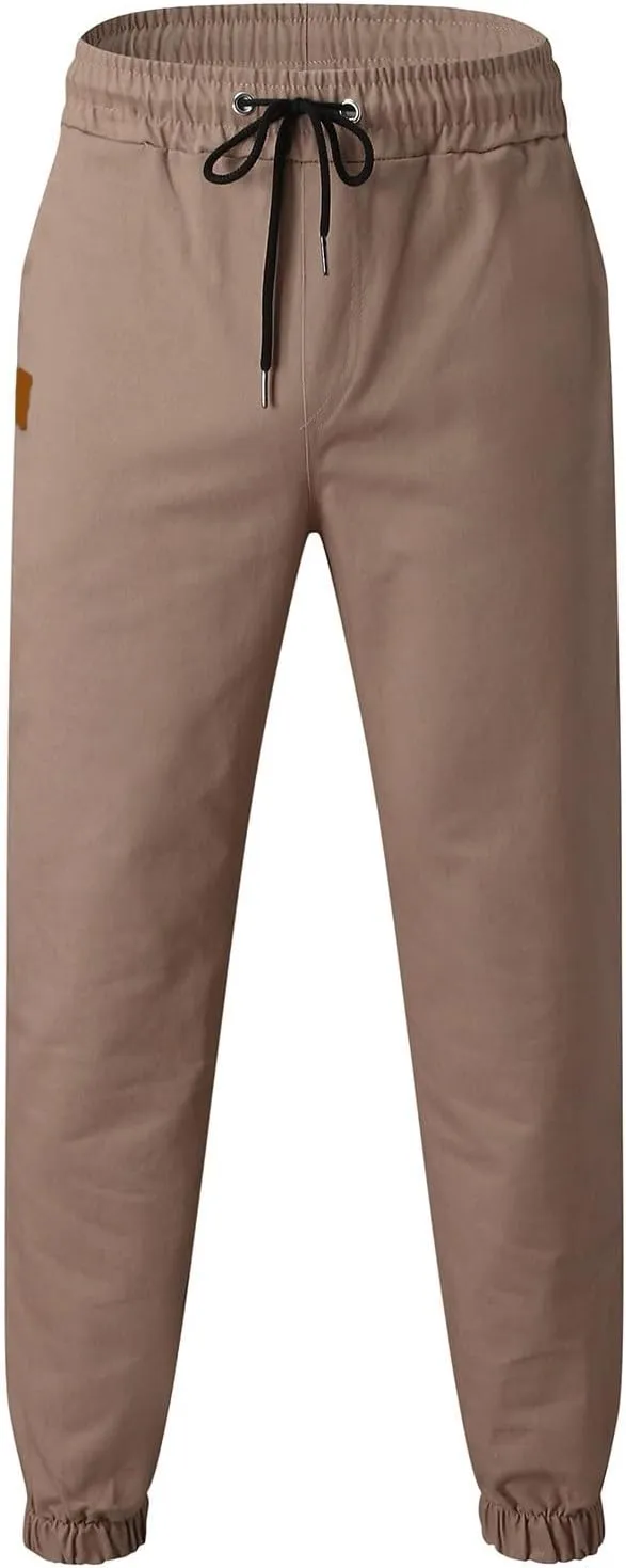 Men's Jogger Pants with Pockets Casual Sweatpants Cargo Hybrid Drawstring Waist Twill Chino for Lounge Streetwear