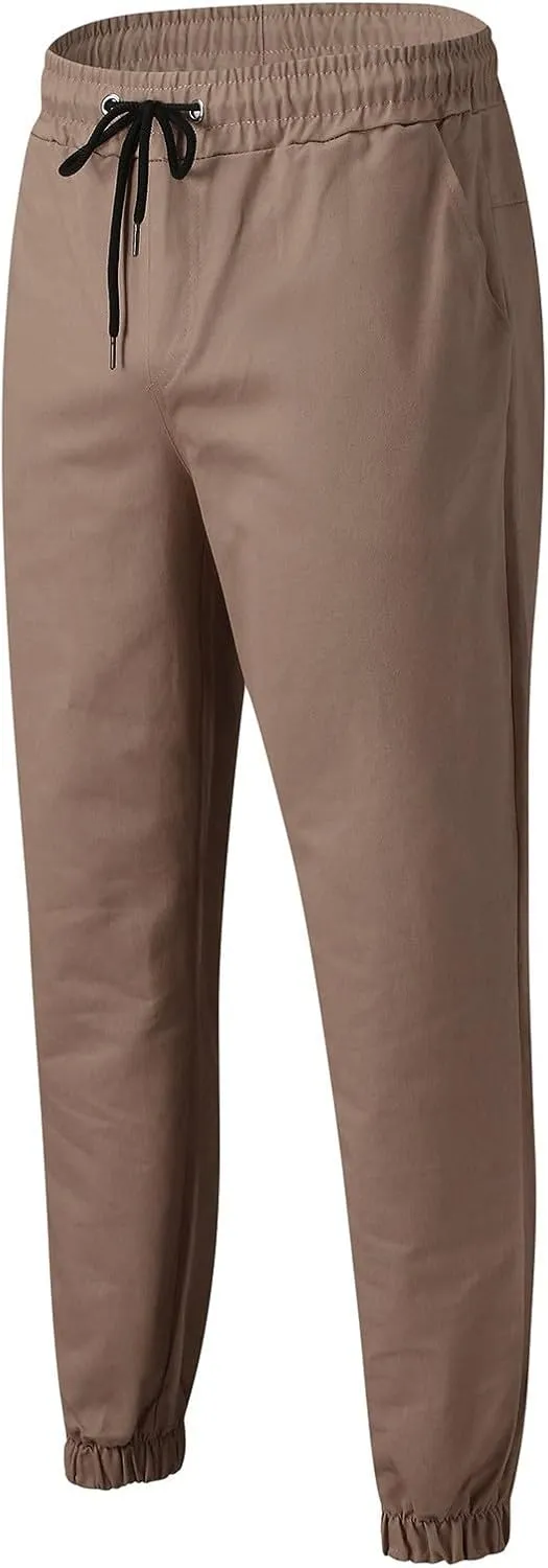 Men's Jogger Pants with Pockets Casual Sweatpants Cargo Hybrid Drawstring Waist Twill Chino for Lounge Streetwear