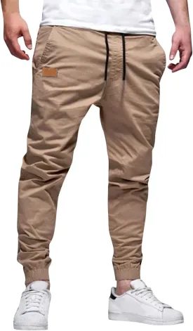 Men's Jogger Pants with Pockets Casual Sweatpants Cargo Hybrid Drawstring Waist Twill Chino for Lounge Streetwear
