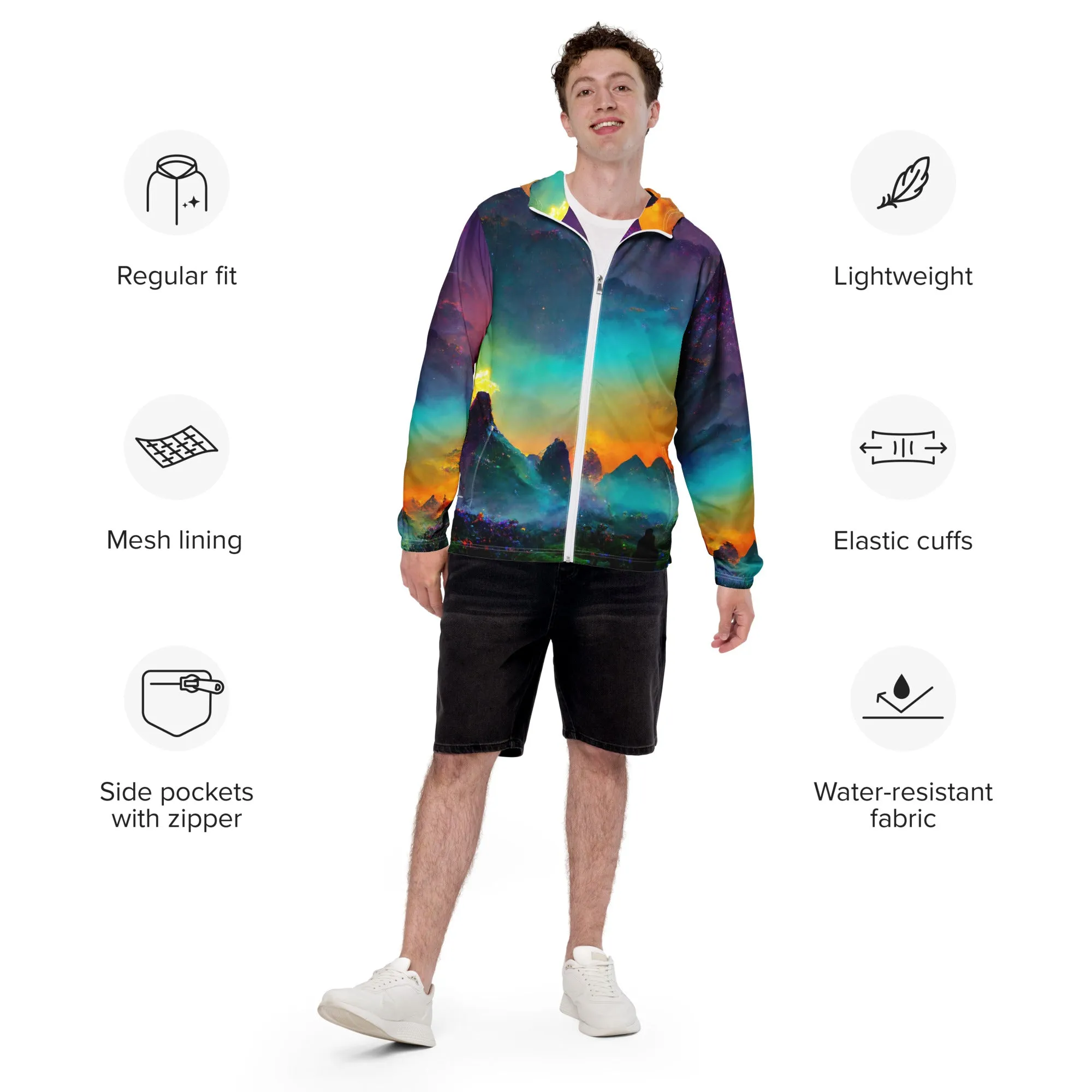 Misty Mountain Skies Men’s windbreaker | Acidmath Guy