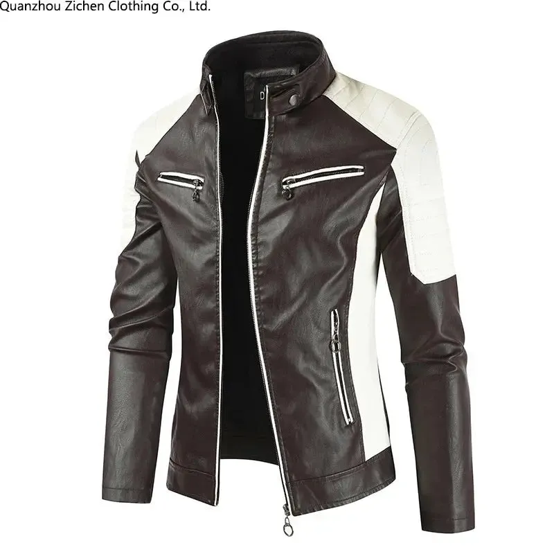 Motorcycle Mens Leather Jacket Casual Windbreaker Waterproof Pu Leather Coat Male Fishing Camping Outdoor Jacket Plus Size S-4xl
