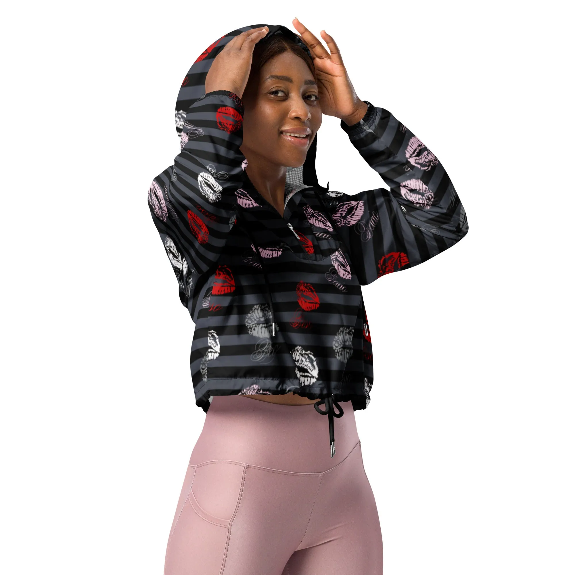 Multilinguql Kisses Women’s cropped windbreaker
