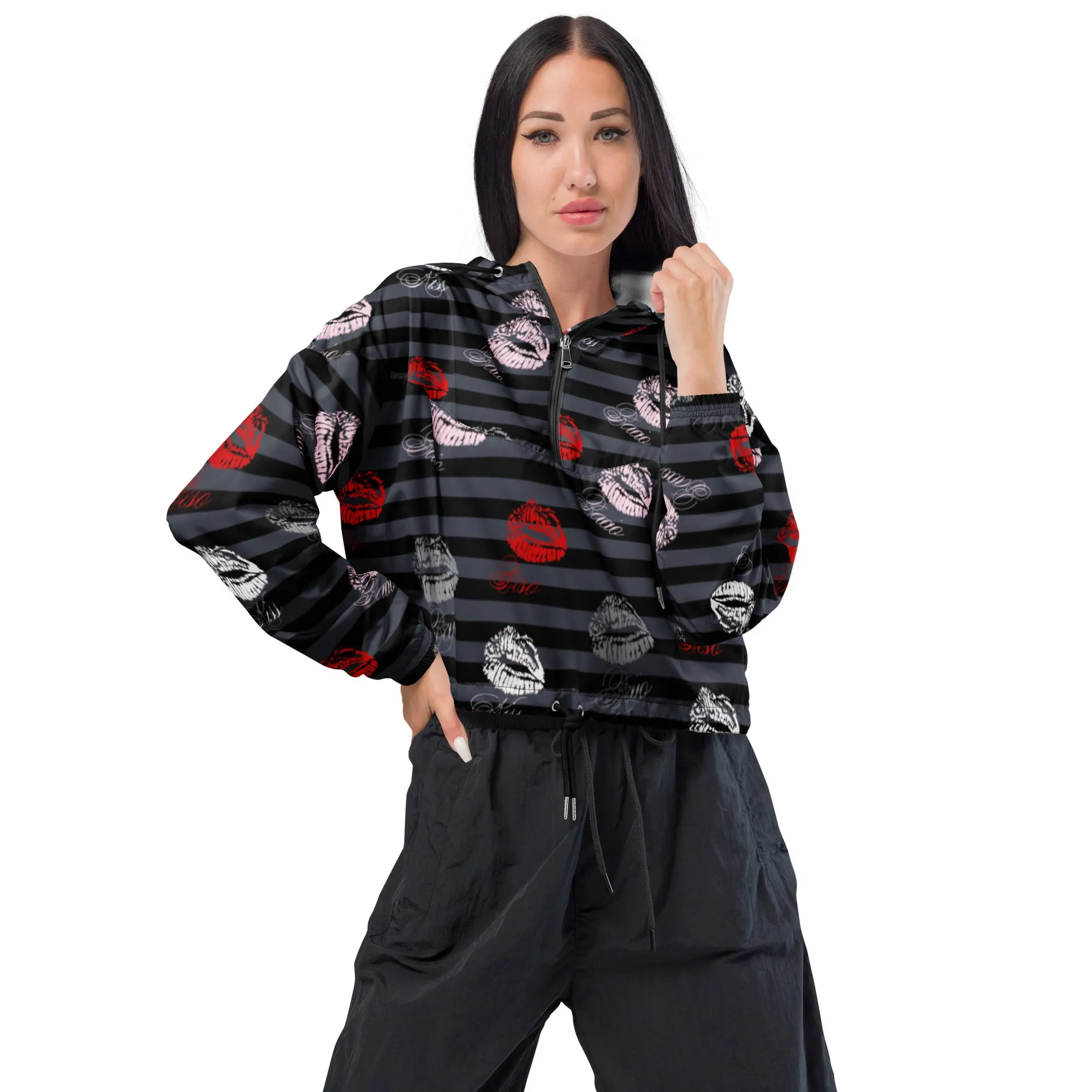 Multilinguql Kisses Women’s cropped windbreaker