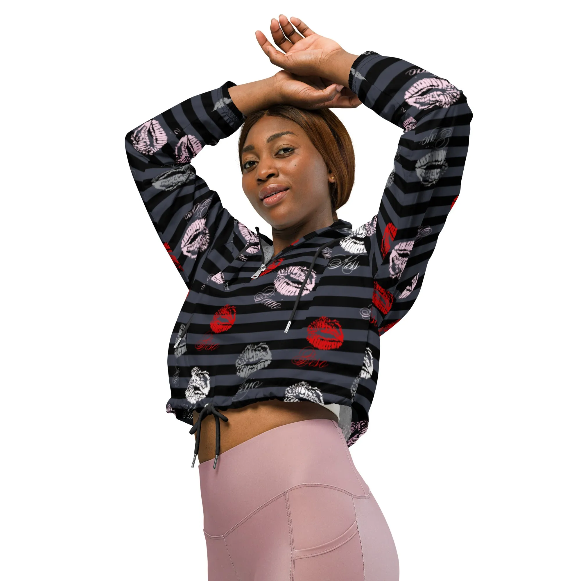 Multilinguql Kisses Women’s cropped windbreaker