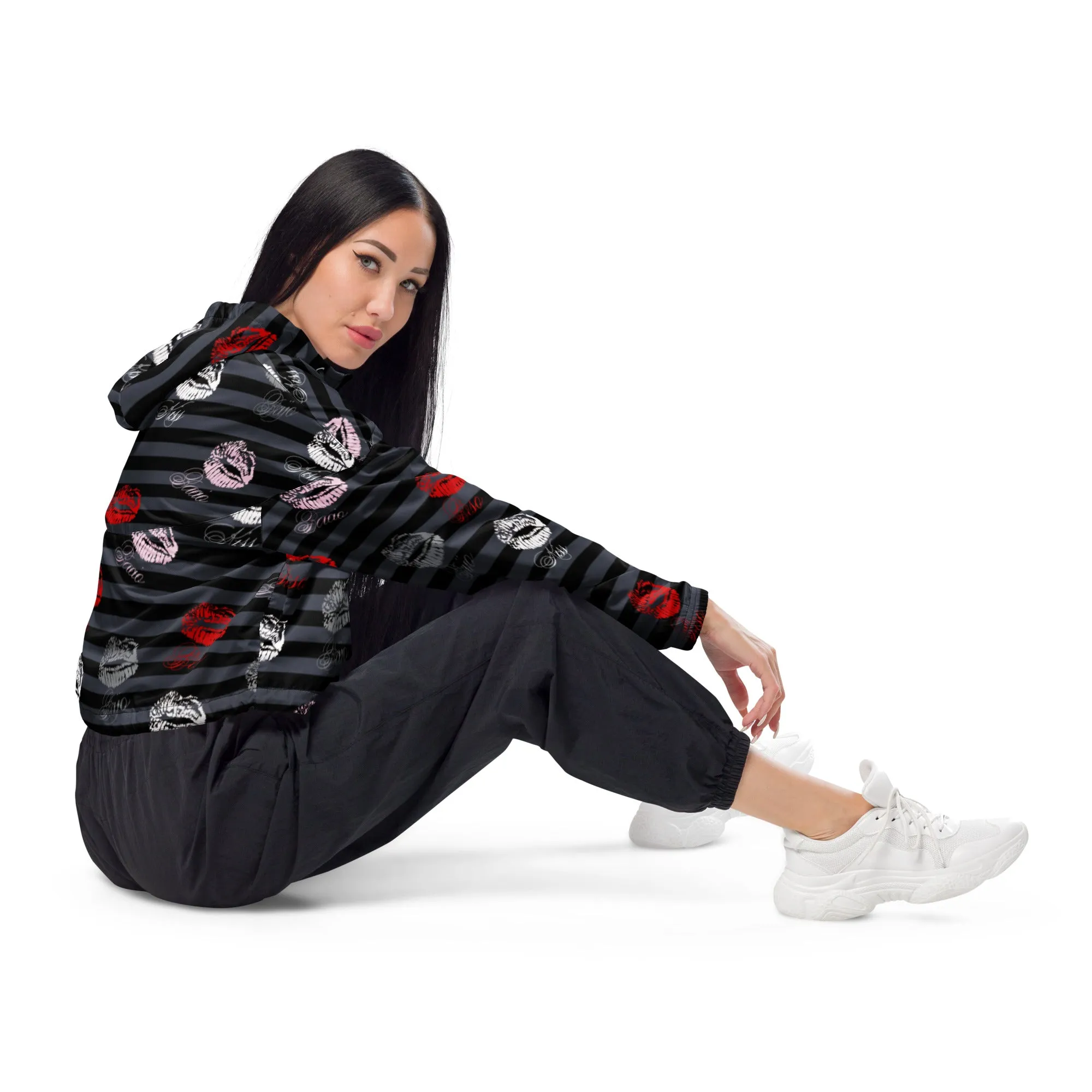 Multilinguql Kisses Women’s cropped windbreaker