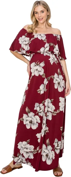 My Bump Women's Ruffle Off The Shoulder Maxi Maternity Dress-Made in USA My Bump Women's Ruffle Off The Shoulder Maxi Maternity Dress-Made in USA