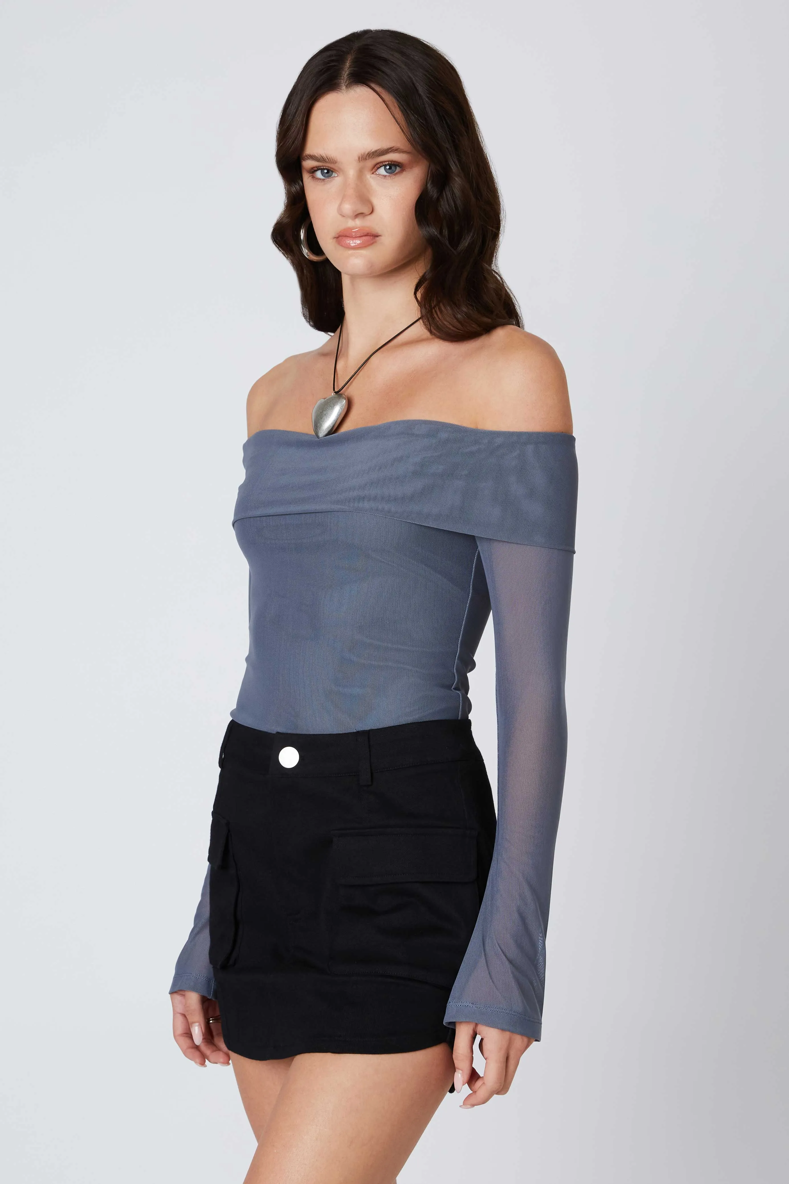Off-the-Shoulder Mesh Top