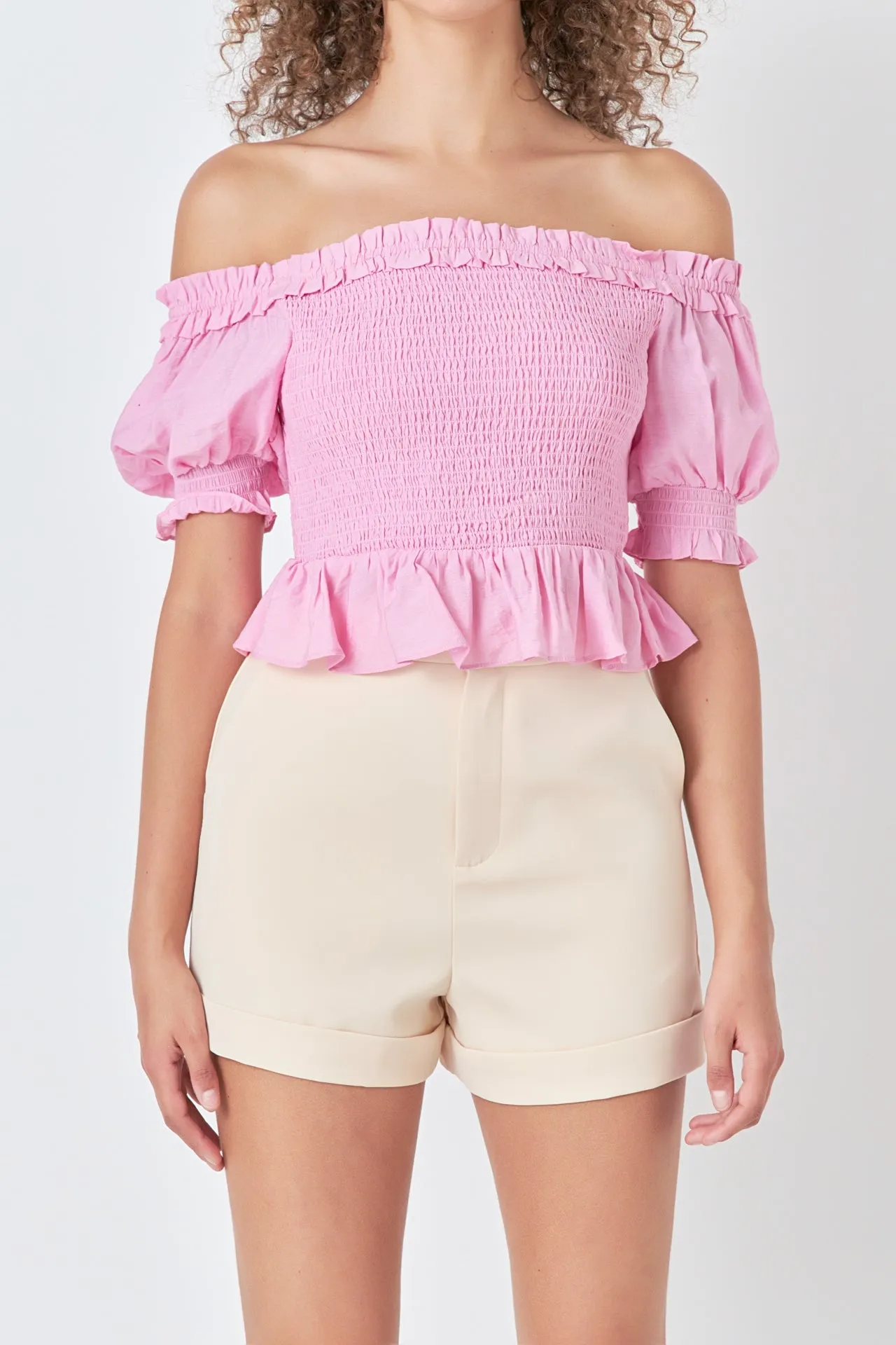 Off The Shoulder Smocked Crop Top