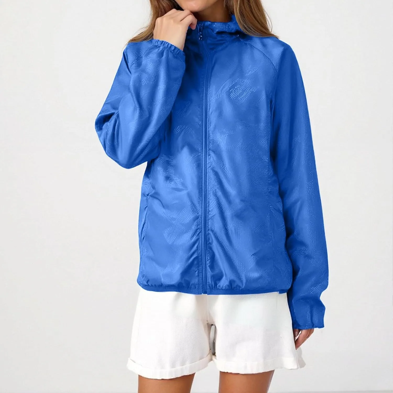 Rain Jacket Women Waterproof Lightweight Windbreaker Jacket with Hood Outdoor Sports Packable Raincoat with Pockets