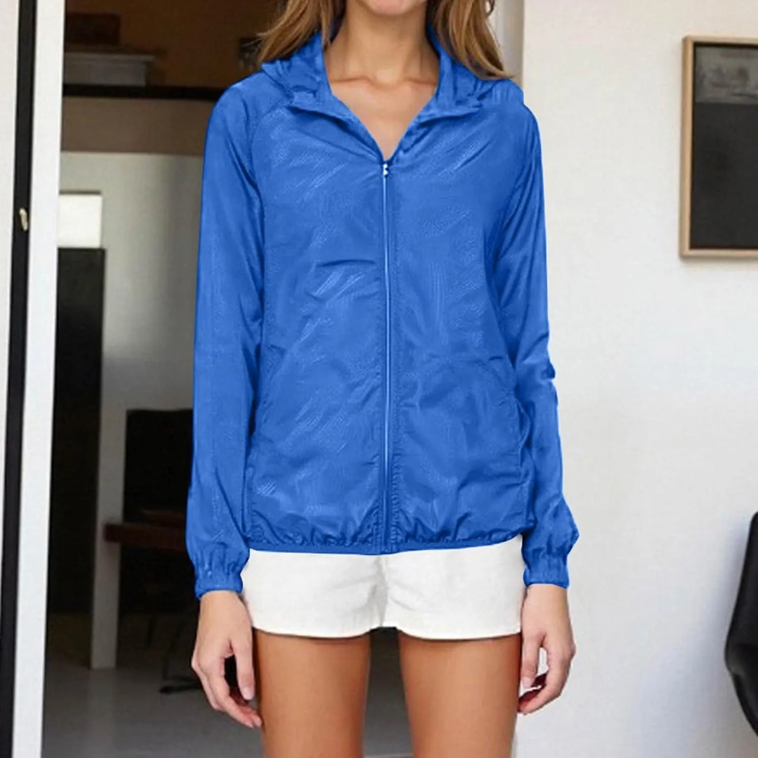 Rain Jacket Women Waterproof Lightweight Windbreaker Jacket with Hood Outdoor Sports Packable Raincoat with Pockets