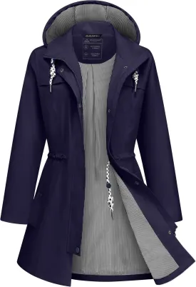 Rain Jacket Women Waterproof Long Lightweight Raincoat Hooded Windbreaker Outdoor Trench Coat