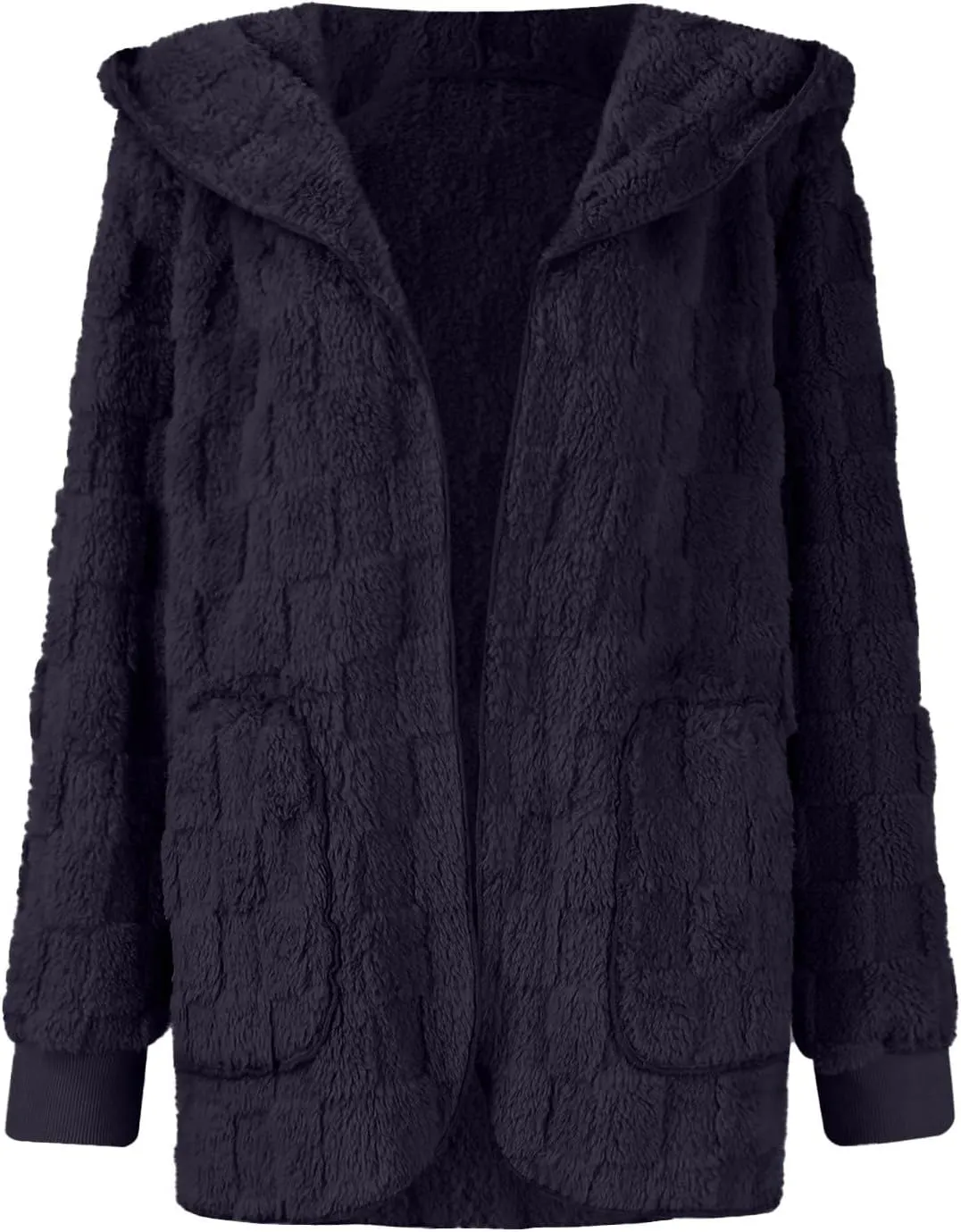 Sherpa Jacket Women Fuzzy Open Front Fleece Lined Jackets Soft Warm Hooded Cardigan Sweater Winter Coat with Pockets