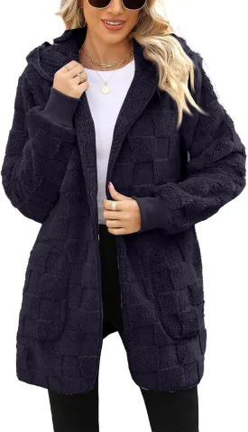 Sherpa Jacket Women Fuzzy Open Front Fleece Lined Jackets Soft Warm Hooded Cardigan Sweater Winter Coat with Pockets Sherpa Jacket Women Fuzzy Open Front Fleece Lined Jackets Soft Warm Hooded Cardigan Sweater Winter Coat with Pockets