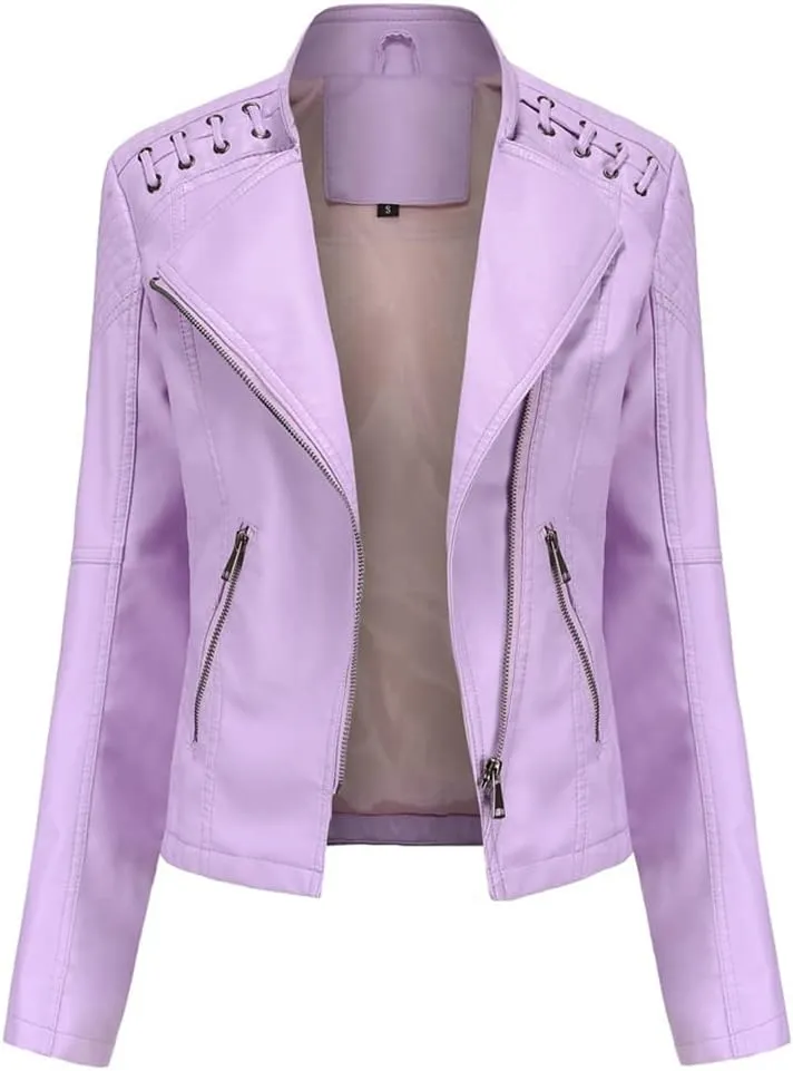 Sister Amy Women PU Leather Jacket Women Bomber Jacket Cropped Jacket Moto Coat for Biker