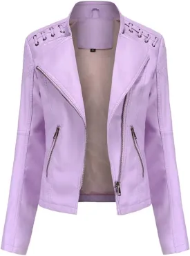 Sister Amy Women PU Leather Jacket Women Bomber Jacket Cropped Jacket Moto Coat for Biker