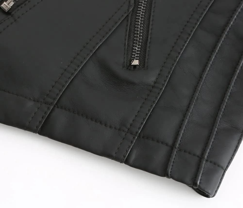 Sister Amy Women PU Leather Jacket Women Bomber Jacket Cropped Jacket Moto Coat for Biker
