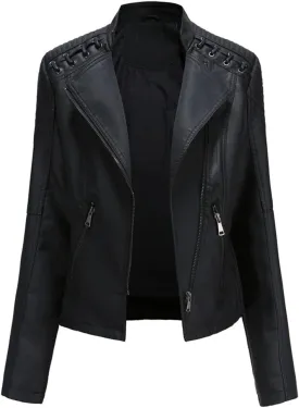 Sister Amy Women PU Leather Jacket Women Bomber Jacket Cropped Jacket Moto Coat for Biker