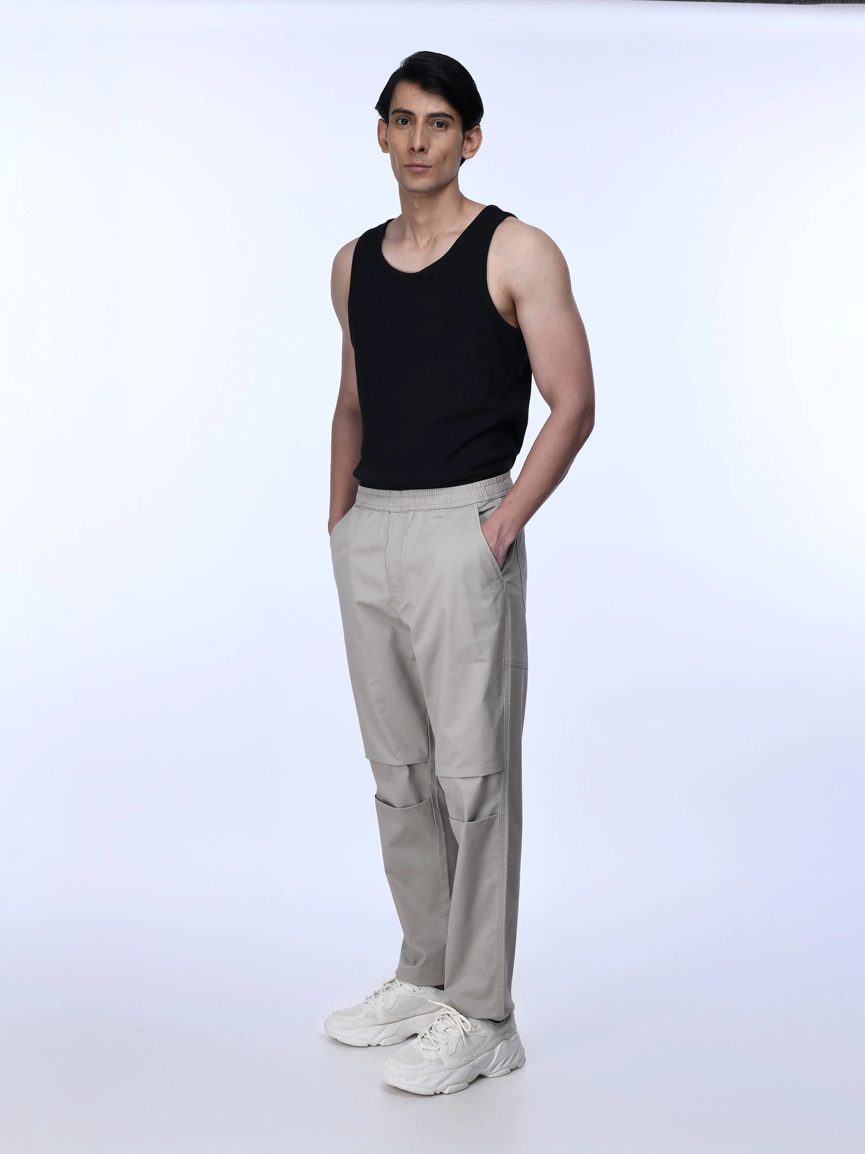 Soft Cotton Relaxed Beige Flexiwaist Pants