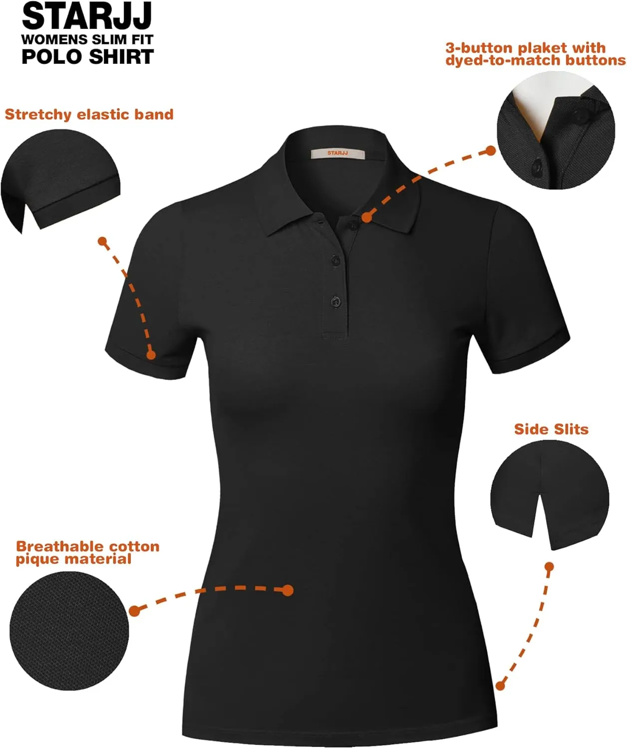 STARJJ Womens Slim Fit Golf Short Sleeve Breathable Pique Polo Shirt
